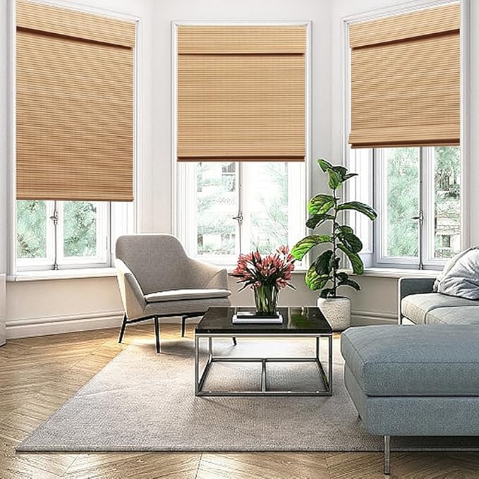 SEEYE Cordless Bamboo Roman Shades, Roll Up Blind Privacy Shade