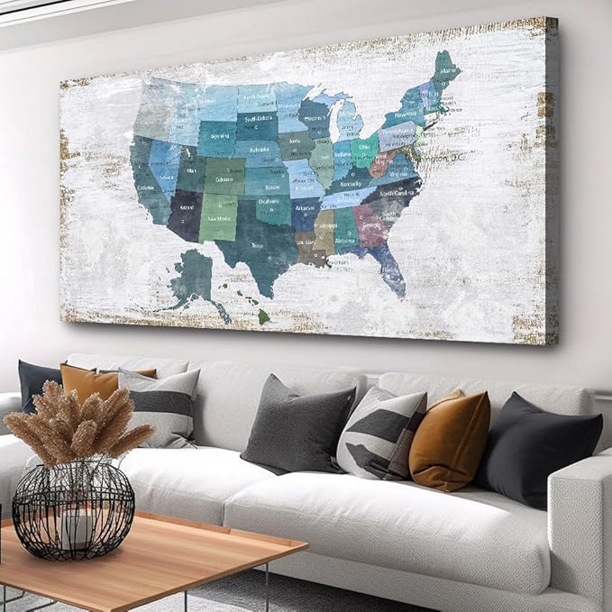Wall Decor Map Canvas Wall Art for Wall Decoration Wood Background USA Canvas