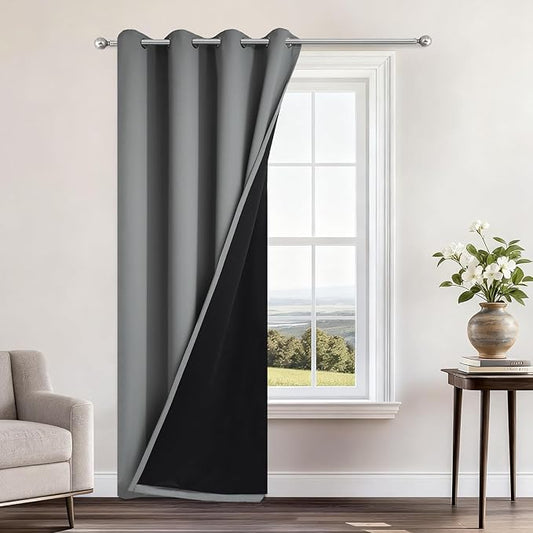 Yakamok 100% Blackout Curtains 84 Inches Long, 2 Thick Layers Heat and Full