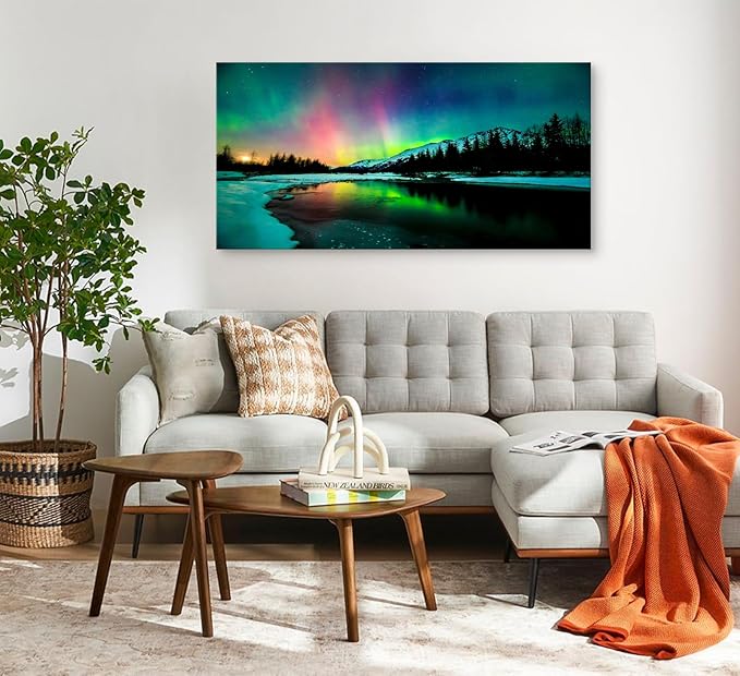 Cao Gen Decor Art S01998 Wall Art Aurora scenery Painting on Canvas Stretched