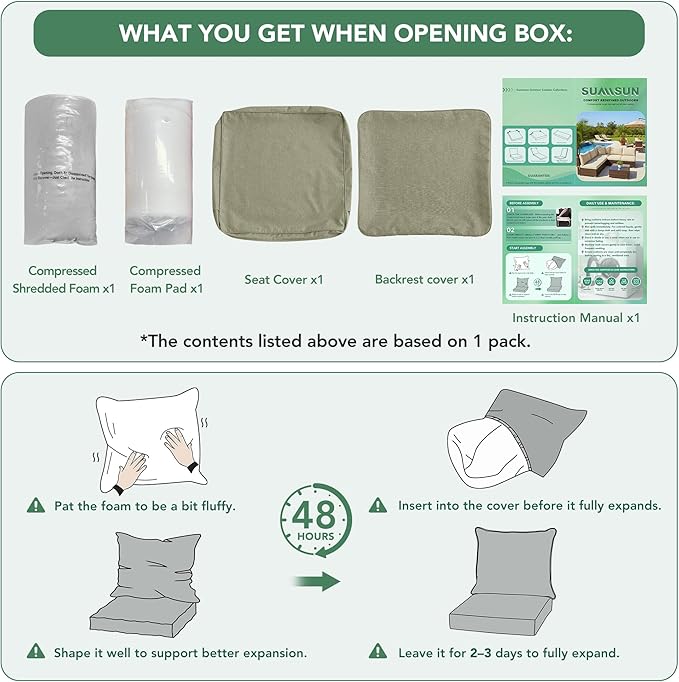 Summsun Water Resistant Outdoor Chair Cushions, Faux Linen Backrest and Seat Cushion Set with Ties, Removable Cover, Non-Slip Bottom for Patio Furniture, 19 x 19 Inch, Mocca Green, Set of 4