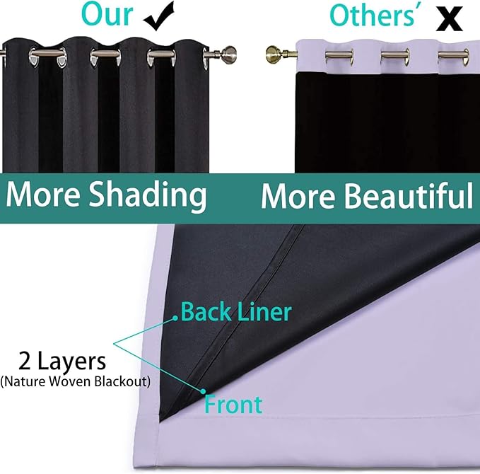 Yakamok 100% Blackout Curtains 96 Inches Long, 2 Thick Layers Heat and Full