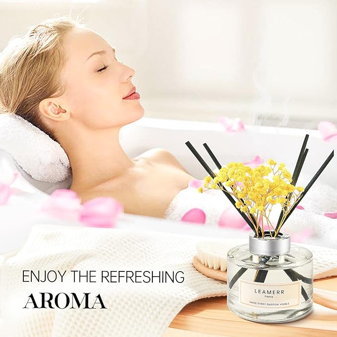 LEAMERR Reed Diffuser Sets Home Fragrance Essential Oil Diffuser Royal Rose Scent- 7 oz (210 ml) Fragrance Oil Diffuser for Bedroom Bathroom Home Décor Includes Reed Diffuser Sticks Scented Oils