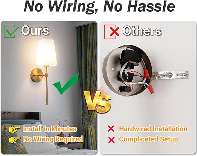 YHCDLAMP Battery Operated Wall Sconces Set of 2, Rechargeable Wireless Wall