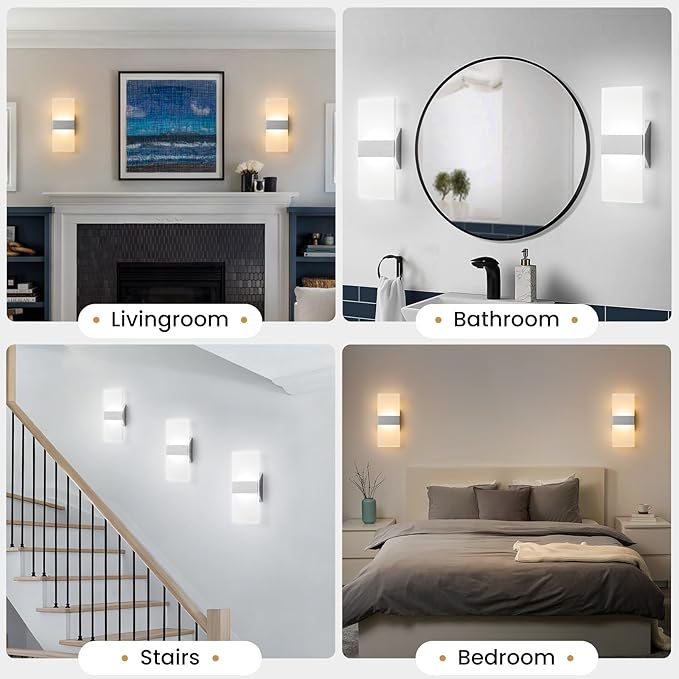 Modern LED Wall Sconces Set of Two, 12 Inch Indoor Dimmable Brushed Nickel Wall
