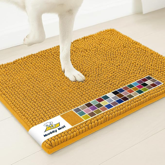 Muddy MatÂ® | Super Water Absorbent Door Mat Indoor, Microfiber Quick Dry Chenille Entryway Rug, Slip Resistant Front Door Mat, Indoor Mats for Entryway, Machine Washable Pet Rug, Gold 19" x 30"
