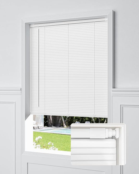 UNISHADES No Drill Blinds for Windows 1" Vinyl L-Shaped Slats Cordless Mini