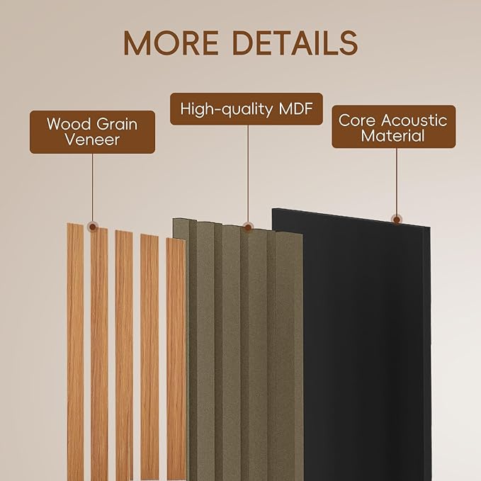 EVERECO 6 Pack Wood Slat Acoustic Wall Panels 92.5" × 7.87", 3D Sound Absorbing