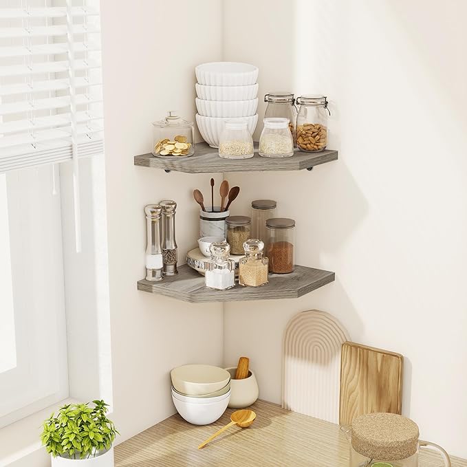 Corner Shelves 4-Pack for Bathroom & Kitchen, Space-Saving Floating Corner Wall