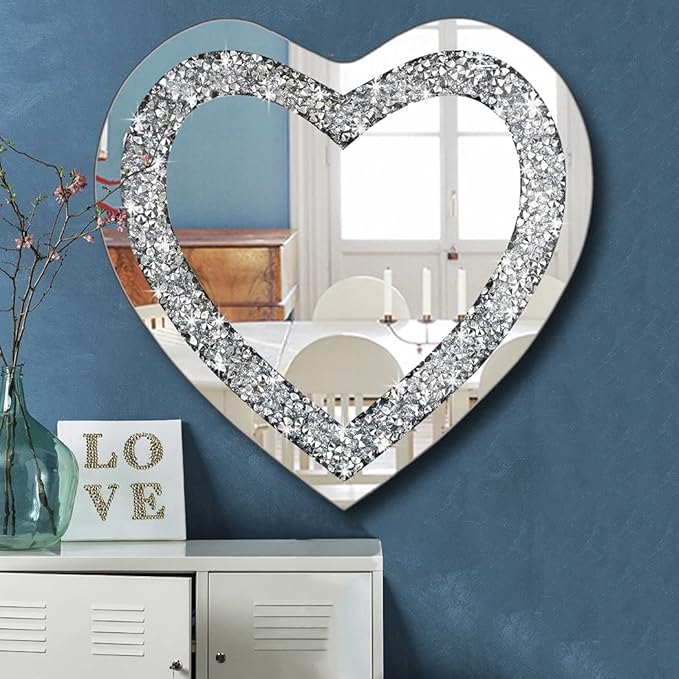 DMDFIRST Crystal Crush Diamond Heart Shaped Silver Mirror