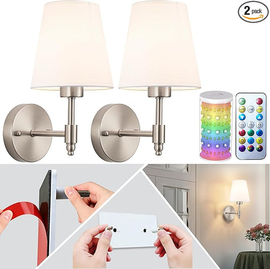 Peel and Stick Wall Sconces, Stick On Wall Sconce Set of 2, Battery Operated