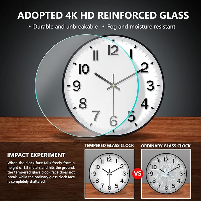 Wall Clocks Battery Operated, 12 Inch Non Ticking Digital Wall Clock, Silent
