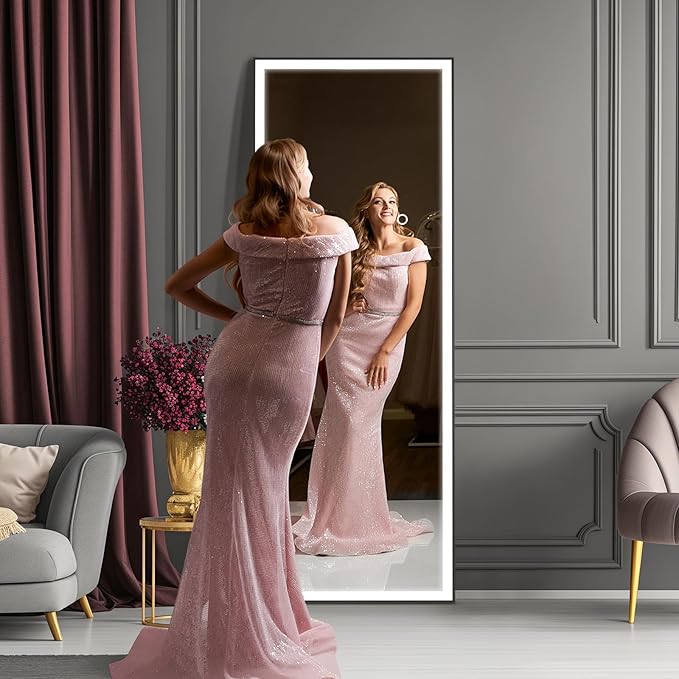 Kosmonia 71x24 Full Length Mirror, Dimmable 3 Color LED Light w/Light Memory