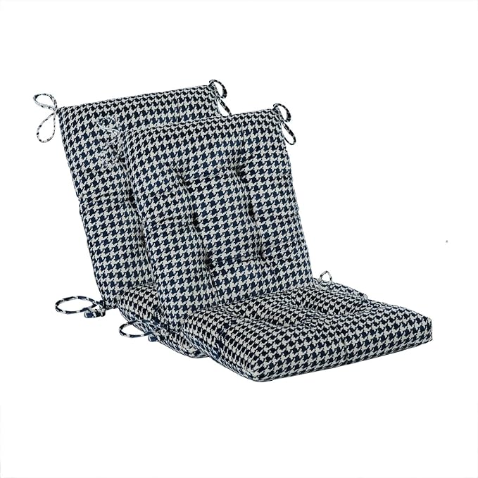Outdoor Patio Cushion, Rocking Chair Cushion, Tufted Pads, Set of Upper and Lower with Ties Pack of 2 (2 Sets) - Back 20"Ã17", Seat 17"Ã17" (Blue Houndstooth)