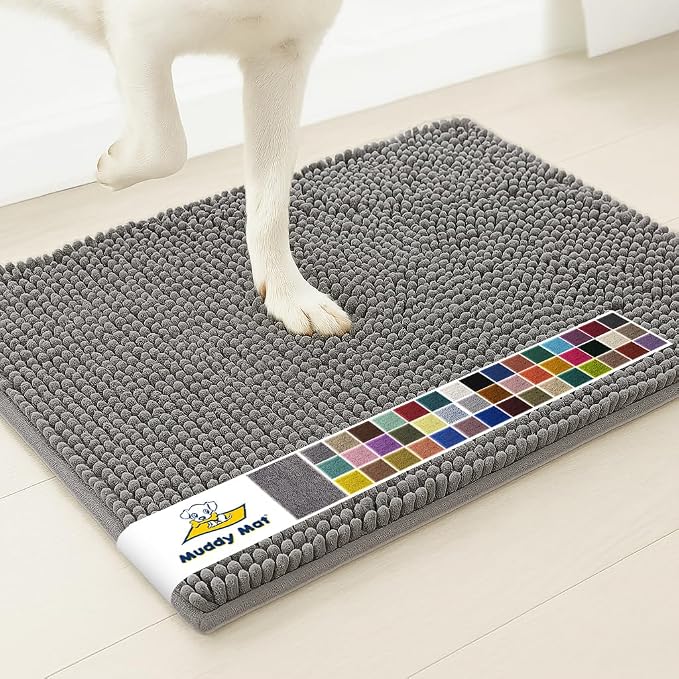 Muddy MatÂ® | Super Water Absorbent Door Mat Indoor, Microfiber Quick Dry Chenille Entryway Rug, Slip Resistant Front Door Mat, Indoor Mats for Entryway, Machine Washable Pet Rug, Grey 24" x 44"