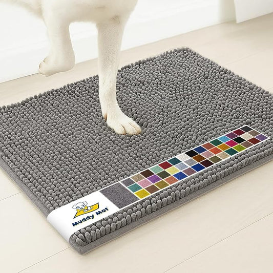 Muddy MatÂ® | Super Water Absorbent Door Mat Indoor, Microfiber Quick Dry Chenille Entryway Rug, Slip Resistant Front Door Mat, Indoor Mats for Entryway, Machine Washable Pet Rug, Grey 20" x 33"