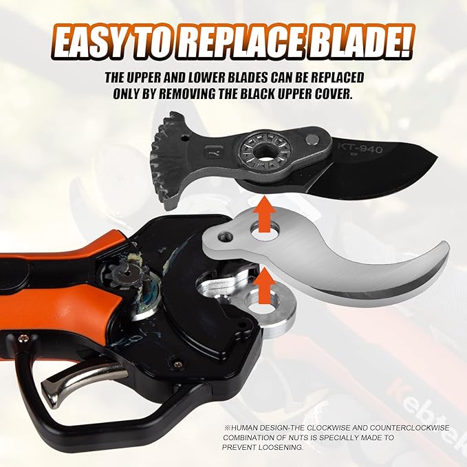 Cordless Electric Pruning Shears 40MM, Kebtek Professional Pruning Shears Battery Powered 21V Brushless Motor 2Pack 2AH Rechargeable Battery-LCD Display Screen (KT940)
