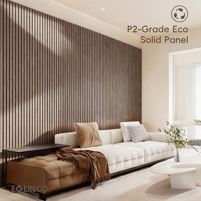 EVERECO 6 Pack Wood Panels for Wall 94.5" × 7.87" Acoustic Soundproof Wall Slat