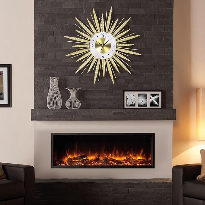 23 inch Gold Starburst Wall Clock, Silent Non-Ticking Large Modern Starburst