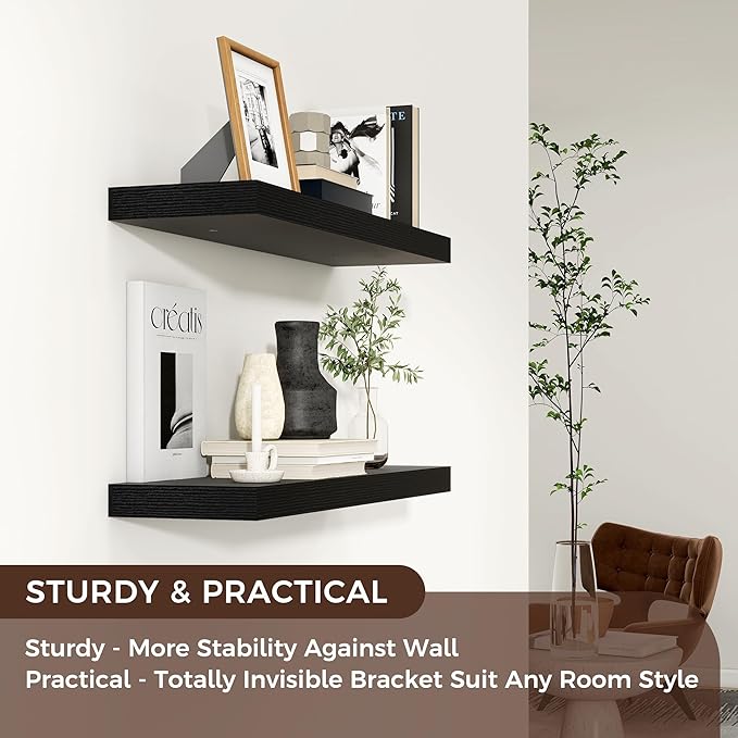 Venusmiles Floating Shelves for Wall 24 inch Long, Engineered Wood Wall Shelves