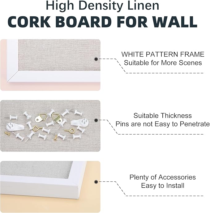 OWLKELA 24'' x 36'' Linen Bulletin Board, Vision Board and Decorative Hanging