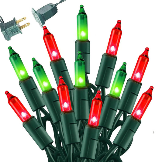 Dazzle Bright Christmas Mini String Lights, 20FT 100 Count, Waterproof, Red and Green, Model ZF-100-2/SB, Indoor Outdoor Decorations