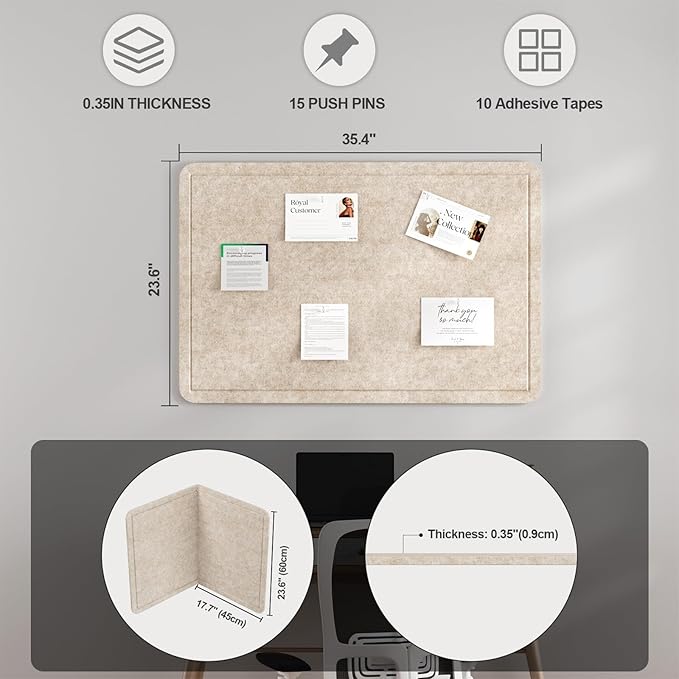 Large Felt Bulletin Board for Wall, Soft Felt Cork Board for Office, Home