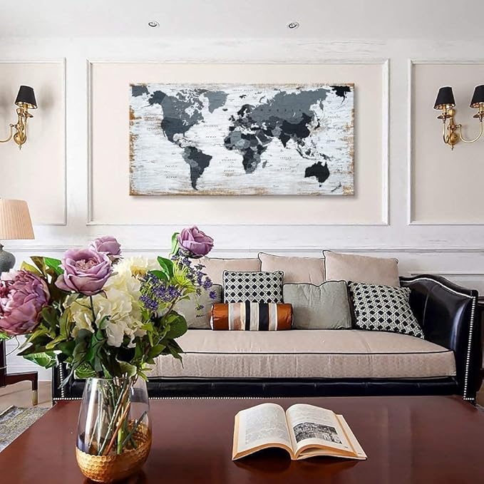 lagre size 36inchx71inch world map Canvas Wall Art Black Wall Decor Office Map
