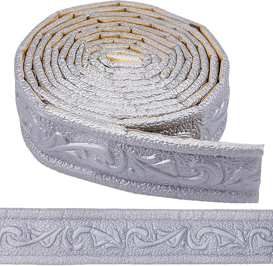 CRASPIRE 90x1.8in Peel Stick Foam Crown Molding Baseboard Trim Silver Grey Self