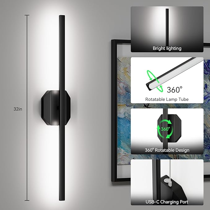 Wall Sconces Set of Two Battery Operated Wall Sconce, Wireless Wall Light USB