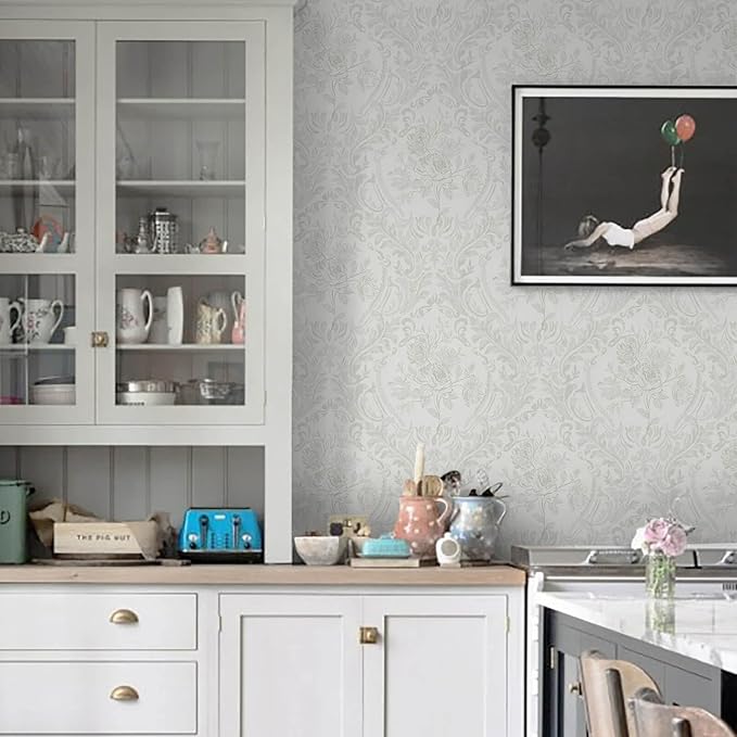 Ismoon Floral Peel and Stick Wallpaper Grey Contact Paper Boho Watercolor