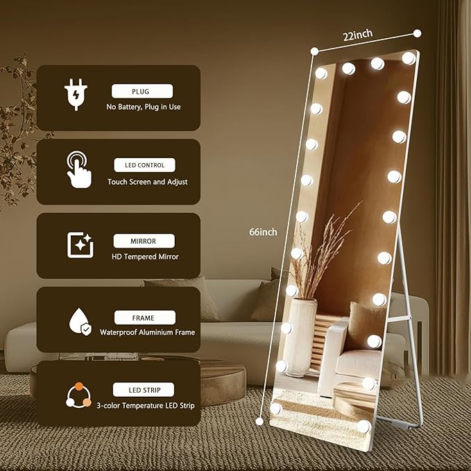 Kosmonia 66x22 Hollywood Full Length Mirror