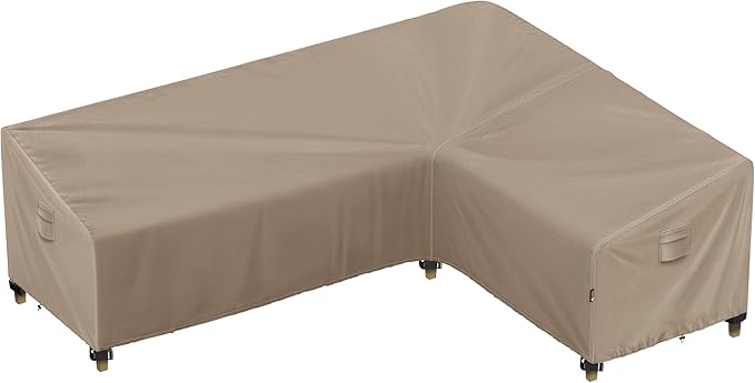 iBirdie Outdoor Patio Furniture Cover fit 112" x 87", 110" x 85", 108" x 84" L-Shaped Sectional Sofa, Waterproof Weatherproof Heavy Duty 600D Garden Cover for Outside L Shape Couch, Brown