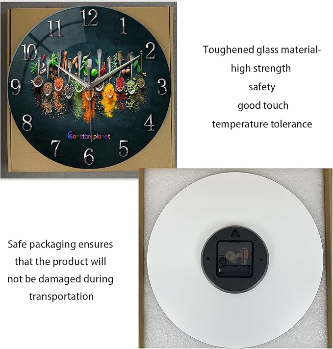 Kitchen Wall Clocks Battery Operated 14 Inches Glass Decorative Clocks