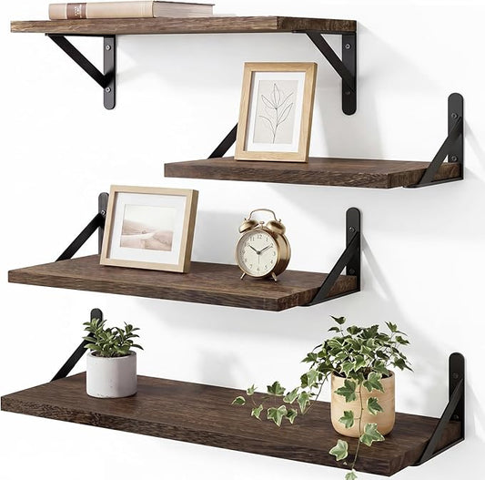 YGEOMER Floating Shelves for Wall, Different Sizes Dark Carbonized Brown Wall