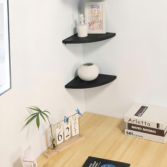 JORIKCHUO 12 inch Corner Shelf, Round End Wall Mounted Floating Shelf