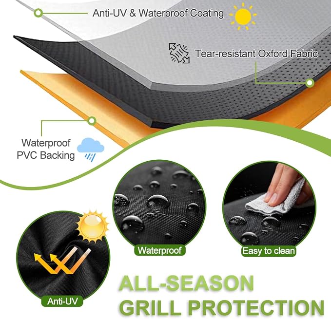 Grill Cover, 58 inch BBQ Grill Cover for Outdoor Grill, 420D Waterproof Fabric, UV & Fade Resistant, All-Weather Barbecue Gas Grill Cover with Handles, Straps & Adjustable Drawstring