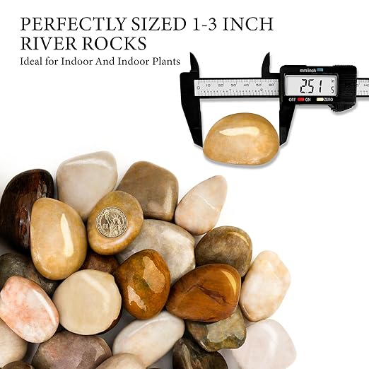 4lb Mix River Rocks for Plants, 1-3 Inch Pebbles for Indoor Plants, Polished Garden Rocks Outdoor Landscaping, Decorative Stones for Vases, Succulents, Aquarium, Walkways