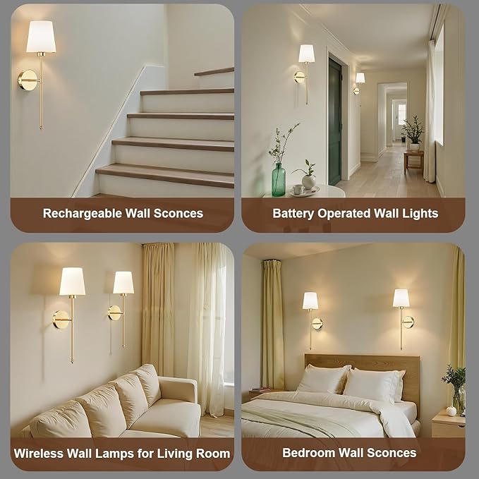 IRONPAX Wall Sconces Battery Operated Set of 2, Wireless Rechargeable Wall