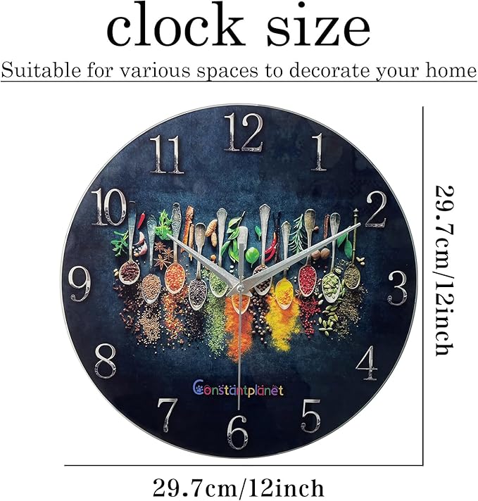 Kitchen Wall Clock Battery Operated 12 Inches Round Decorative Clocks