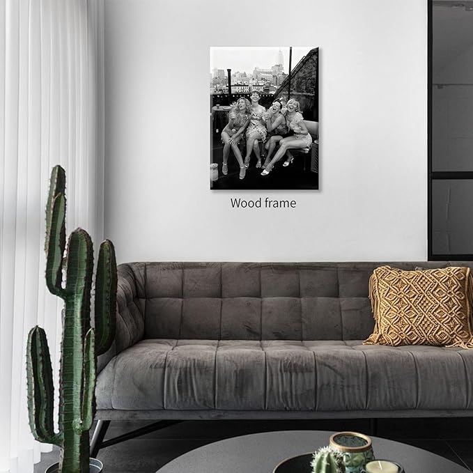 Retro Black And White Woman Framed Wall Art Fashion Rooftop Party Posters