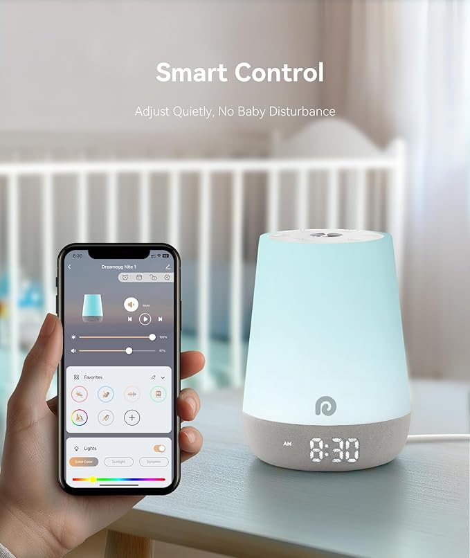 Dreamegg Nite 1 - Baby Sound Machine, Sleep Trainer, Night Light for Kids, Ok to Wake Alarm Clock, 34 Soothing Sounds, App Control, White Noise Sound Machine for Baby Kids Toddler Nursery(Cozy Xmas)