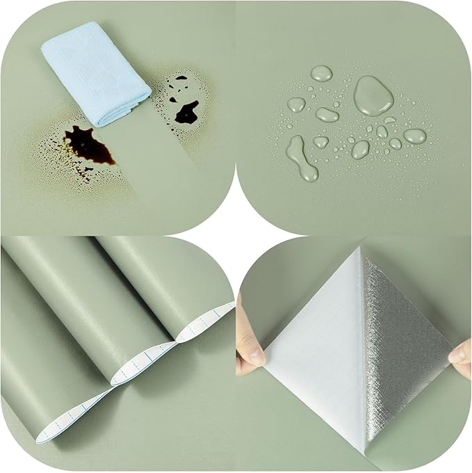 practicalWs Sage Green Wallpaper Stick and Peel Green Contact Paper 17.7'' x