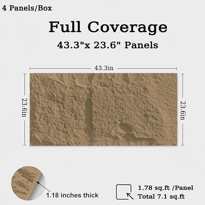 3D Faux Stone Wall Panels, 1.18" wall Panels