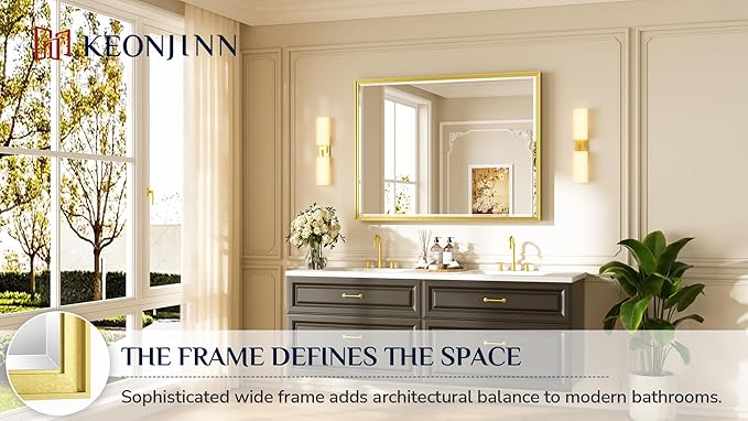 Keonjinn 48" x 36" Large Gold Bathroom Mirrors