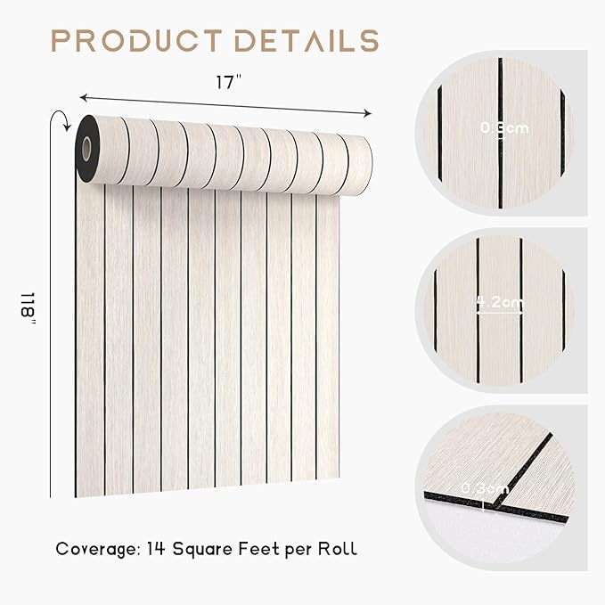 VEELIKE Cream White Oak Wood Slat Wall Panel Peel and Stick 3D Faux Wood Wall