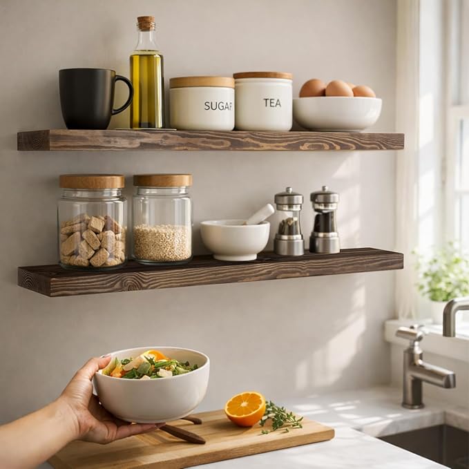 48 Inch Floating Shelves, 8-Inch Deep High-End Solid Wood Floating Shelves