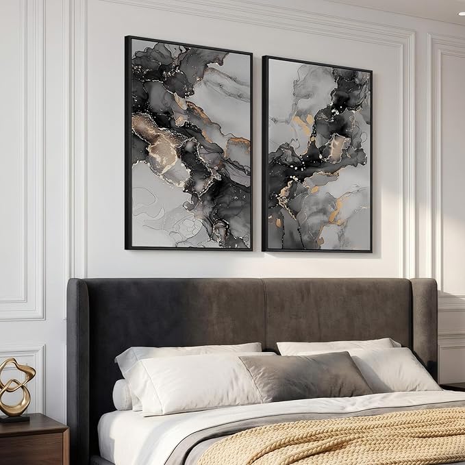 Framed Abstract Black and Gold Wall Art
