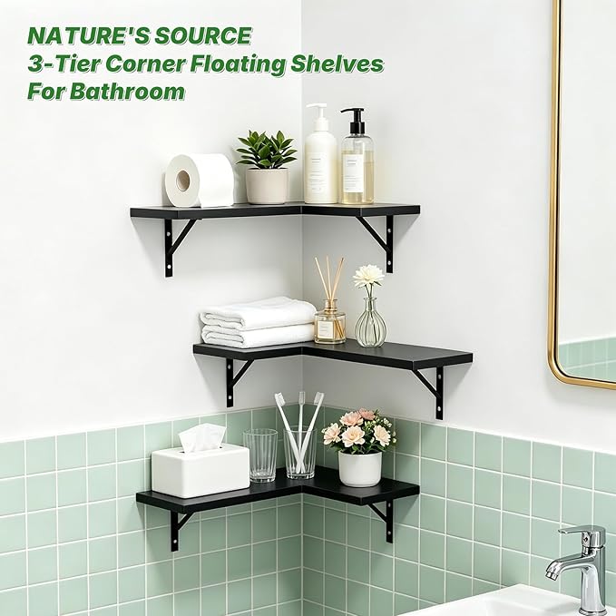 NATURE'S SOURCE Corner Floating Shelves, Corner Shelf Wall Mounted, Shelves