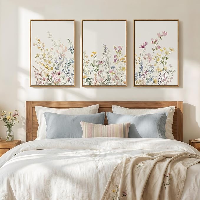 3 Piece Framed Watercolor Floral Canvas Wall Art